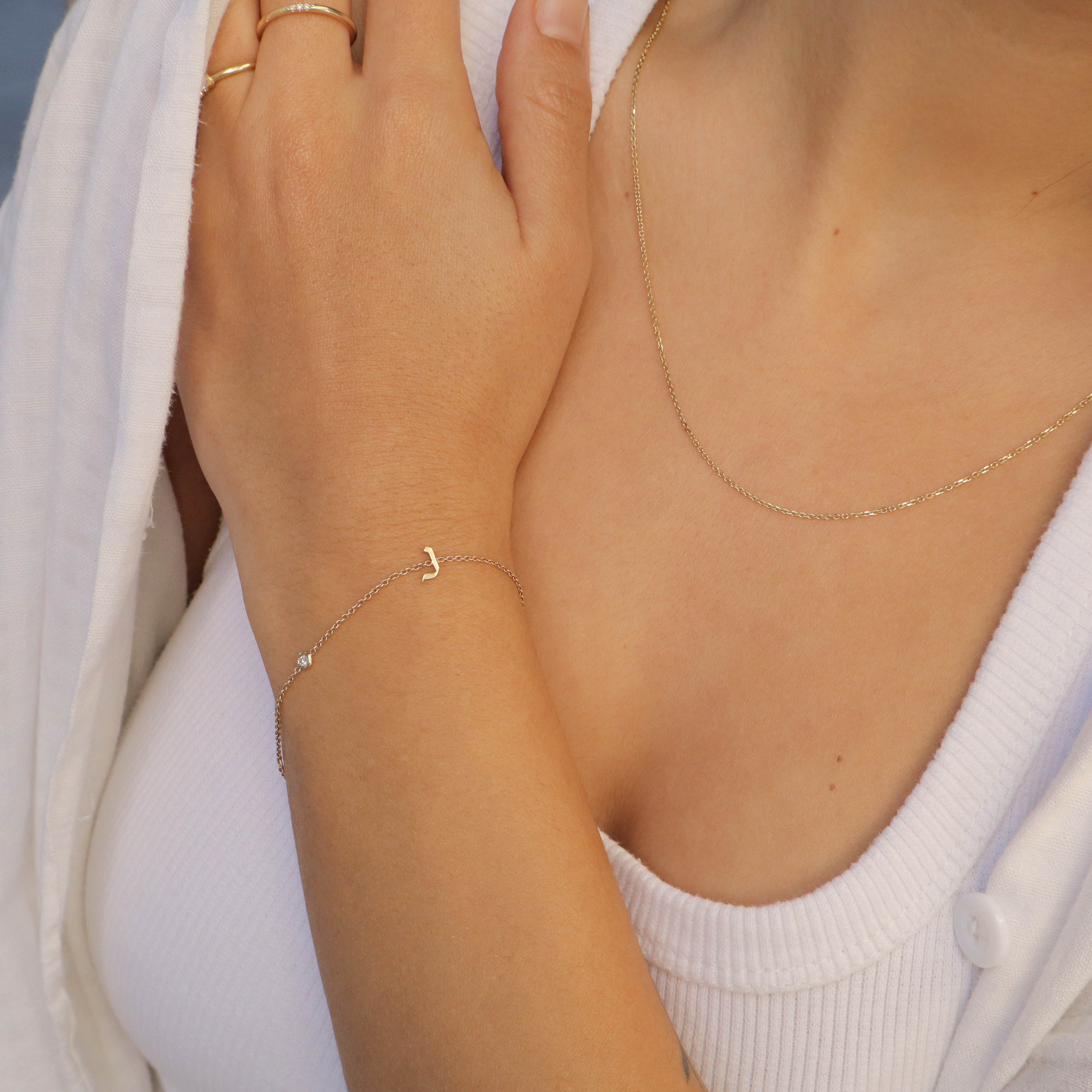 Hebrew Letter & diamond gold bracelet