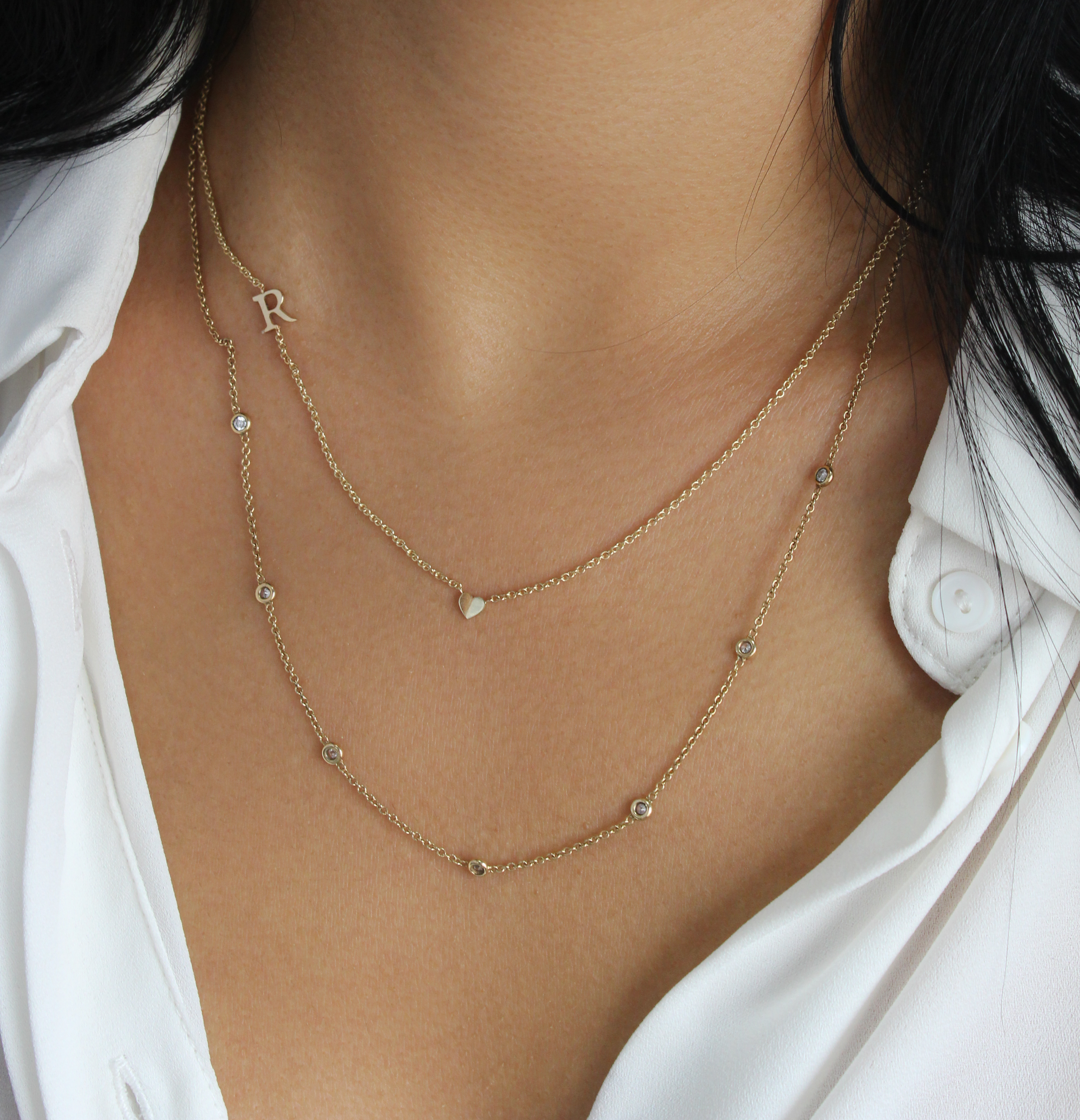 Small English letter Necklace With Gold Heart