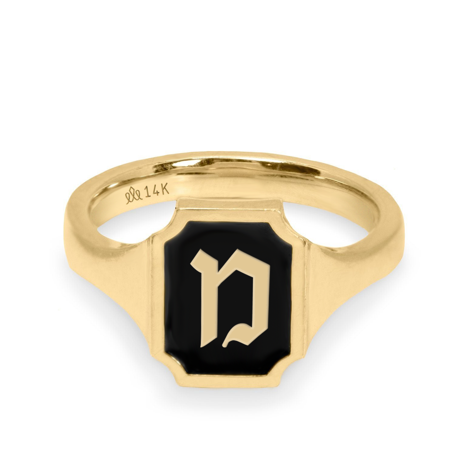 Tom Ring Signet Enamel Gold Ring - Hebrew letter