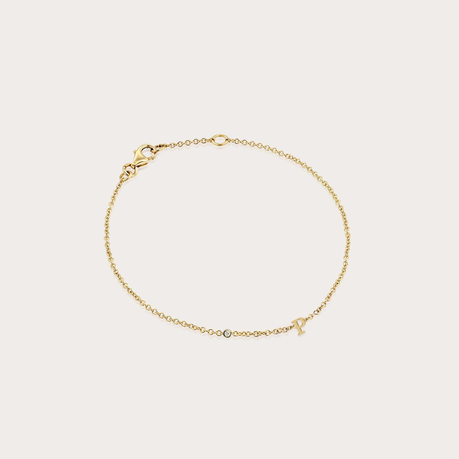 Letter & diamond gold bracelet