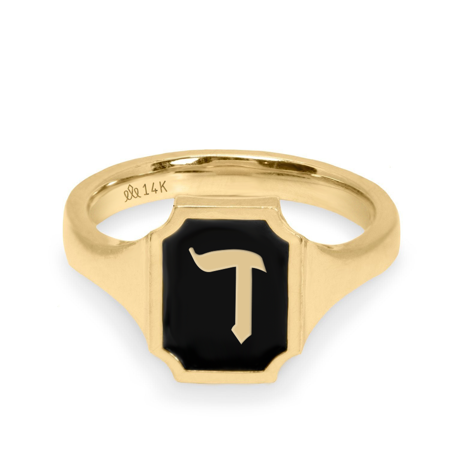 Tom Ring Signet Enamel Gold Ring - Hebrew letter