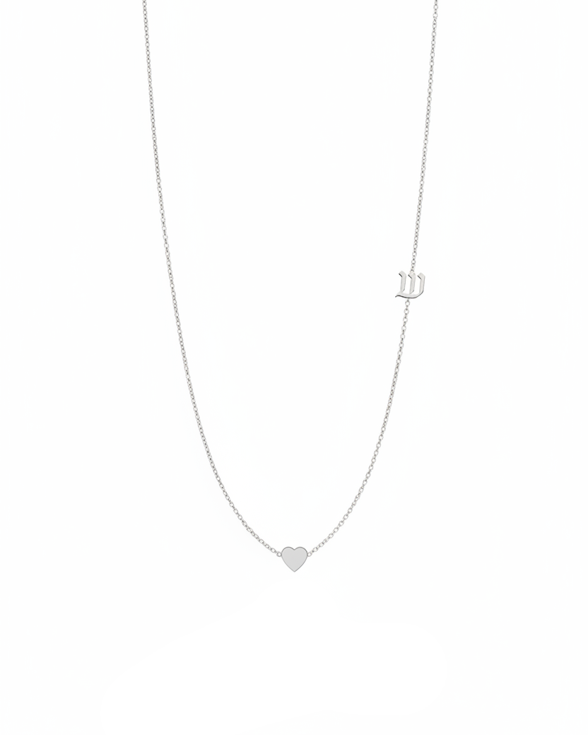 Small Hebrew letter Necklace With Gold Heart