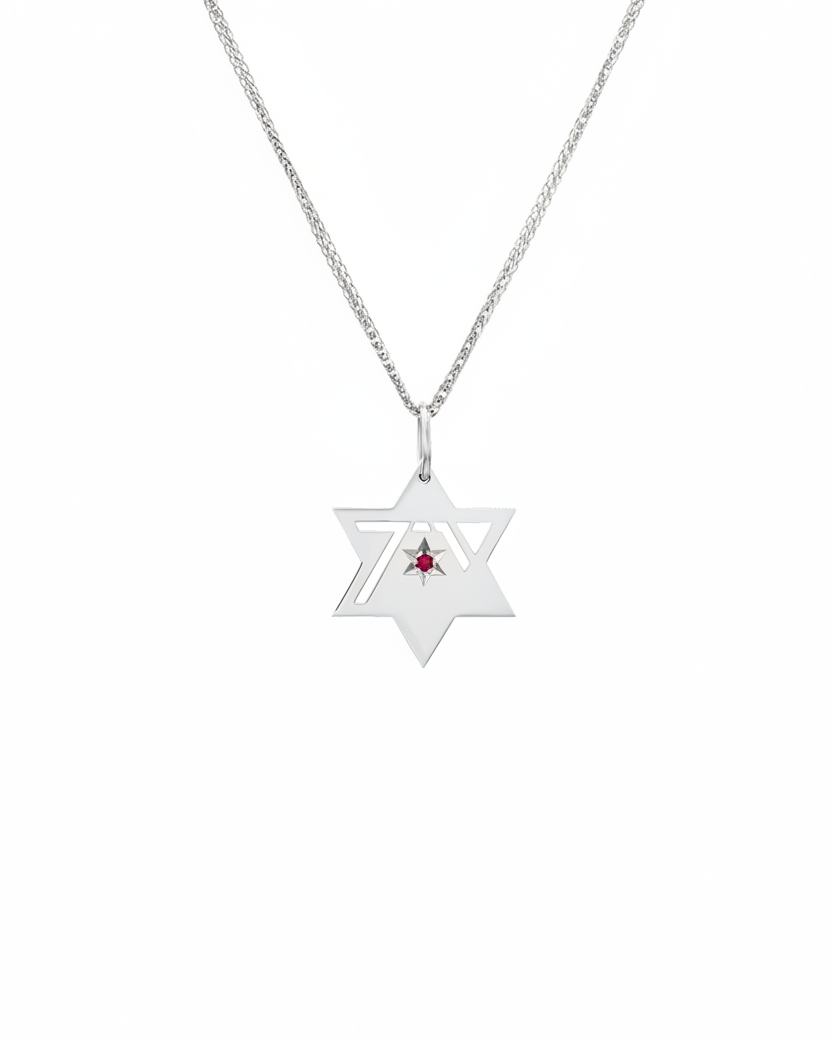 Heroism Star Of David Gold Pendant With Ruby