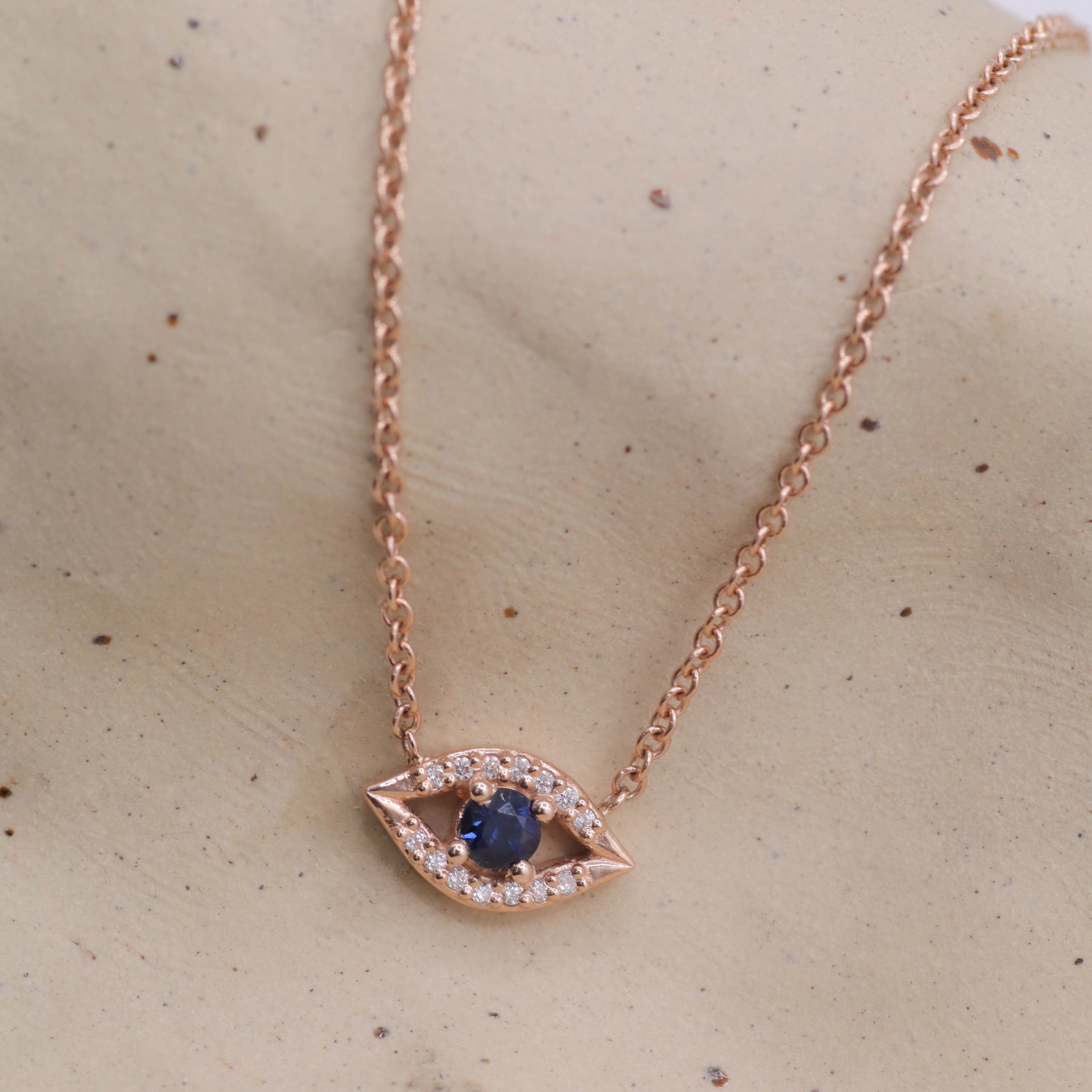 Evil Eye Gold Necklace Sapphire and Diamonds