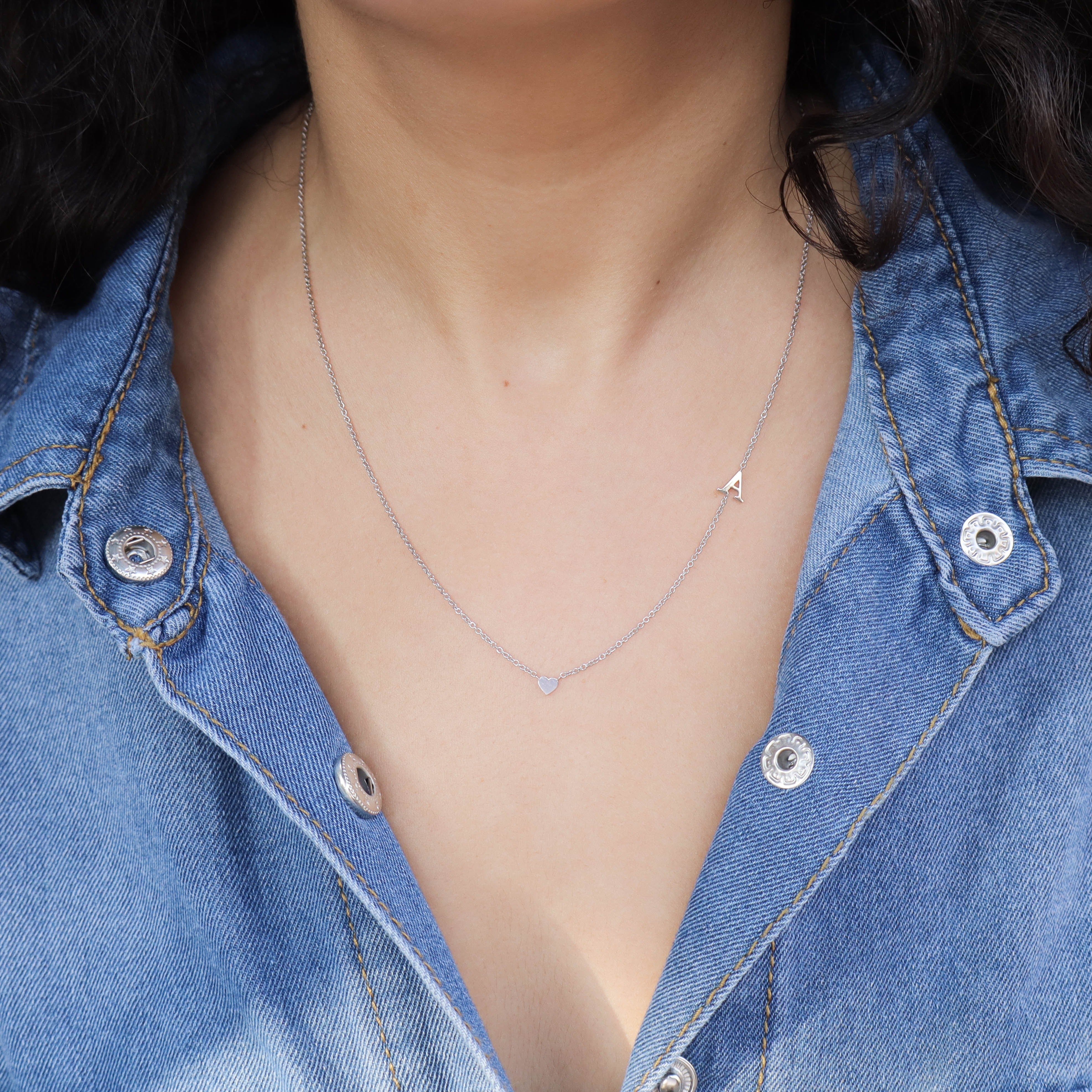 Small English letter Necklace With Gold Heart