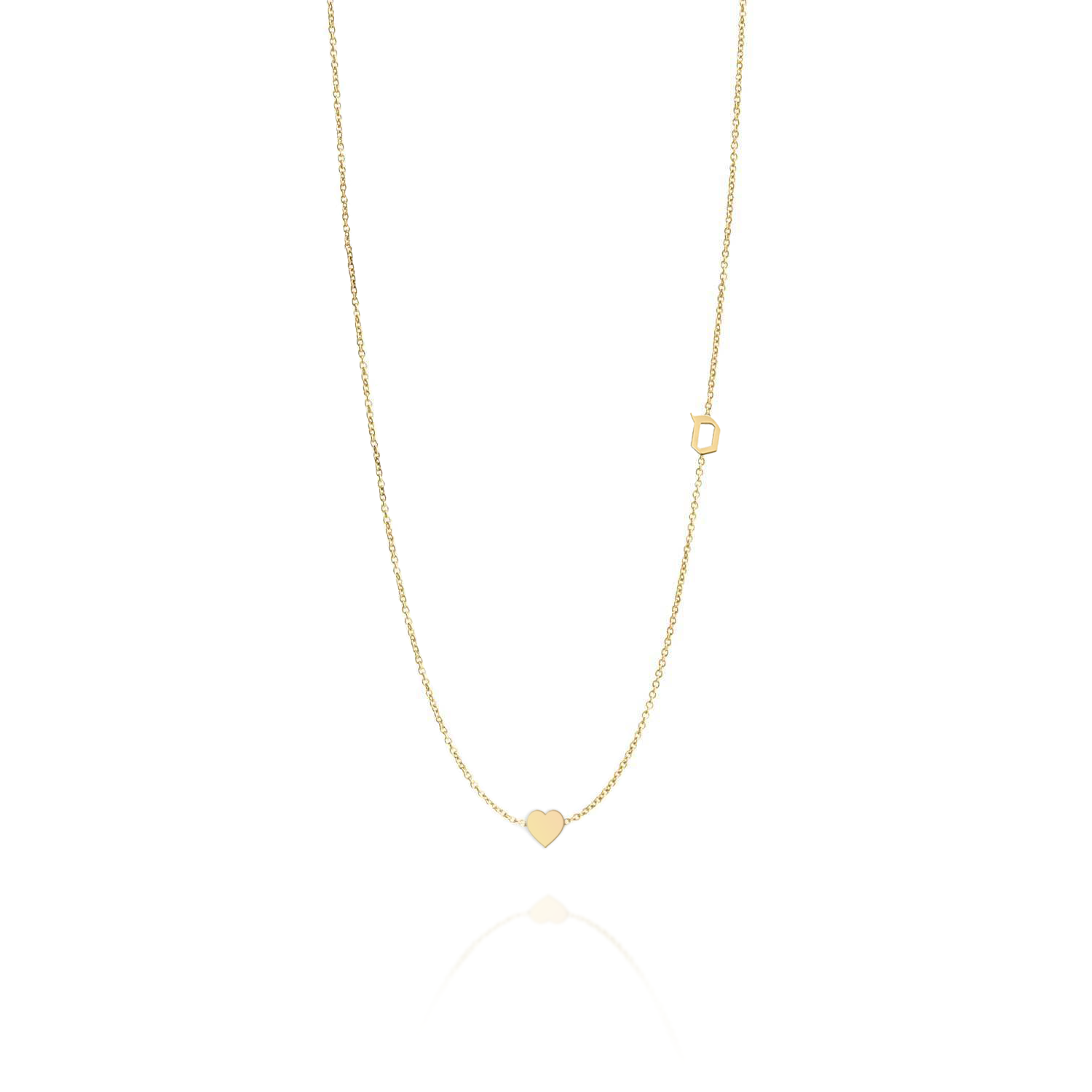 Small Hebrew letter Necklace With Gold Heart