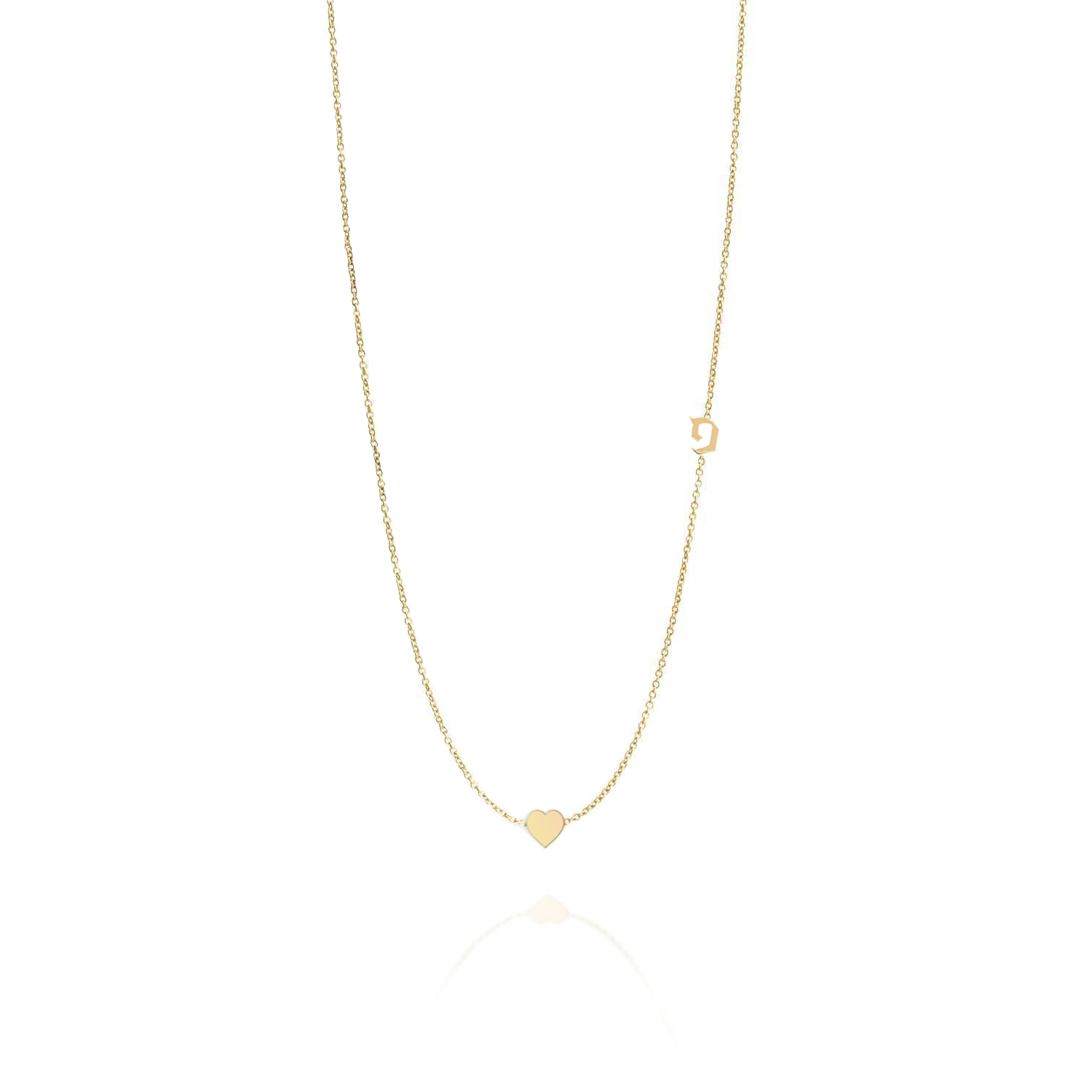 Small Hebrew letter Necklace With Gold Heart