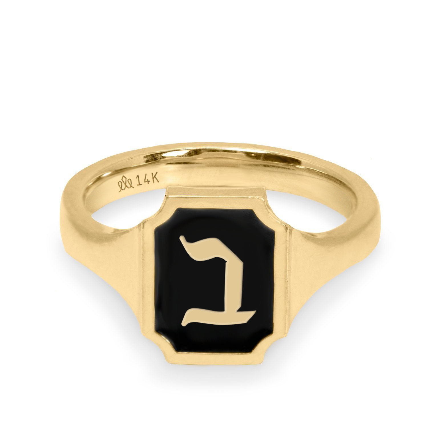 Tom Ring Signet Enamel Gold Ring - Hebrew letter