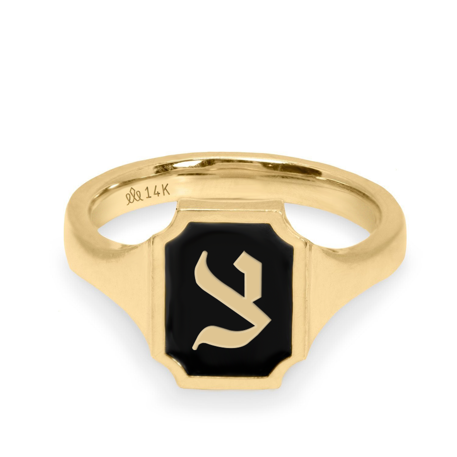 Tom Ring Signet Enamel Gold Ring - Hebrew letter