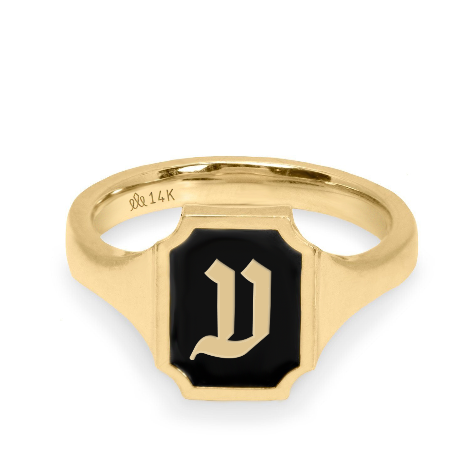 Tom Ring Signet Enamel Gold Ring - Hebrew letter