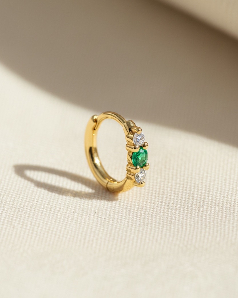 Audrey Mini Hoop With Emerald And White Diamonds