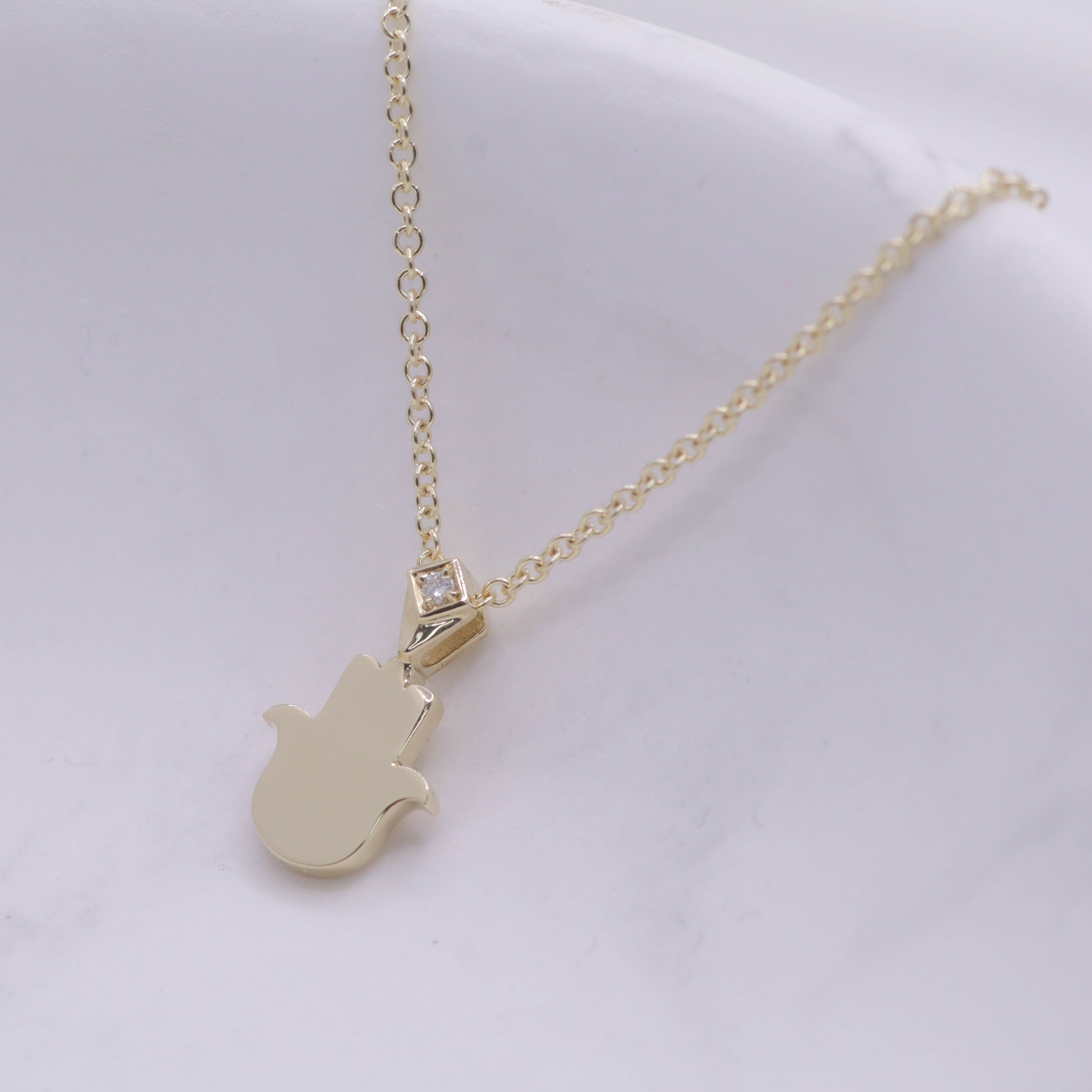 Hamsa Gold Necklace Diamond