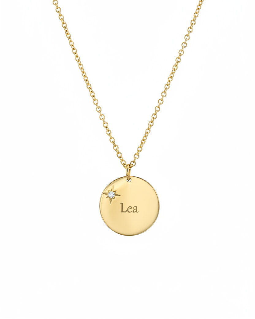 Chiara Gold Necklace with Star Setting & Engraving