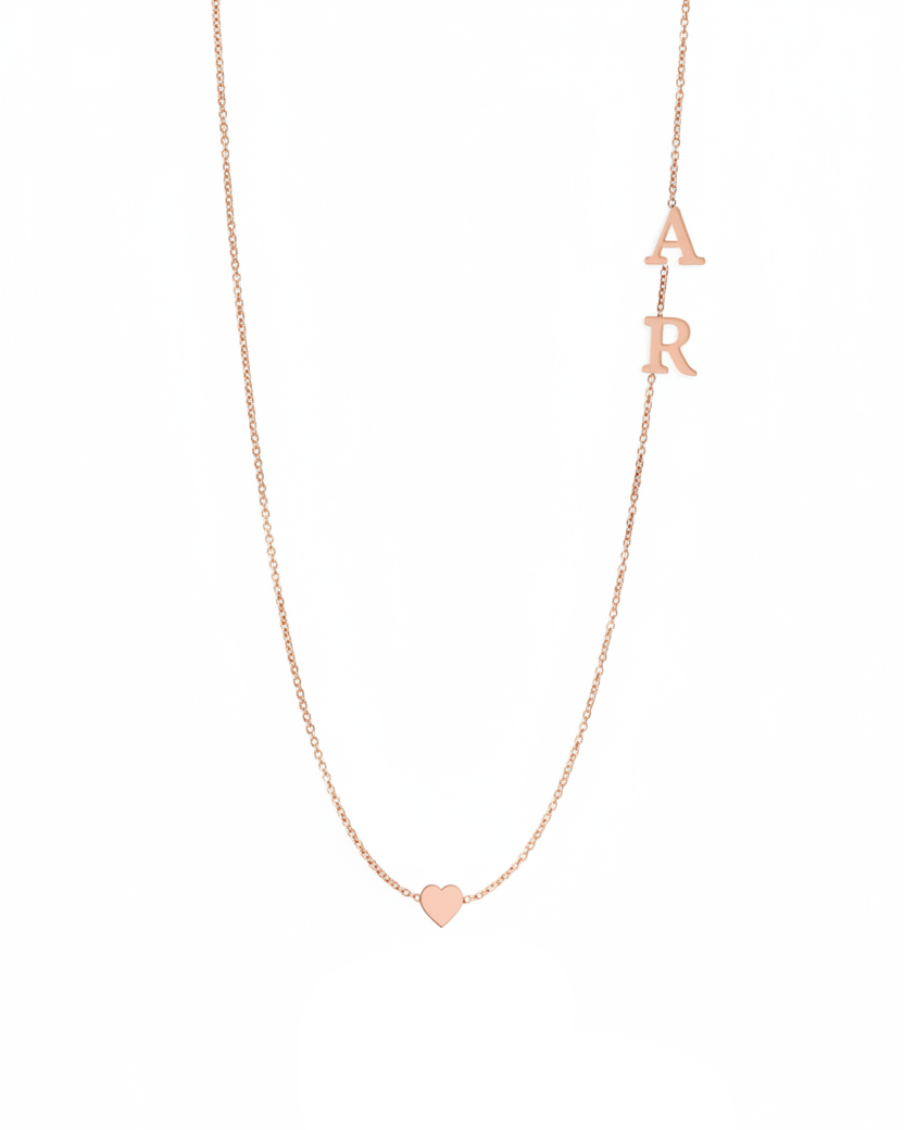 Heart Necklace With Two Floating English Letters Pendants