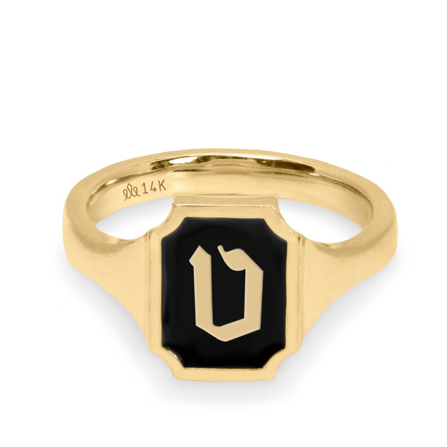 Tom Ring Signet Enamel Gold Ring - Hebrew letter