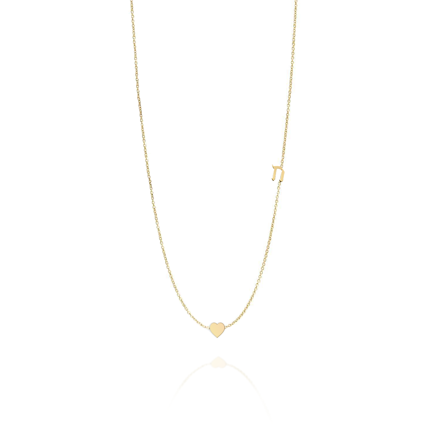 Small Hebrew letter Necklace With Gold Heart