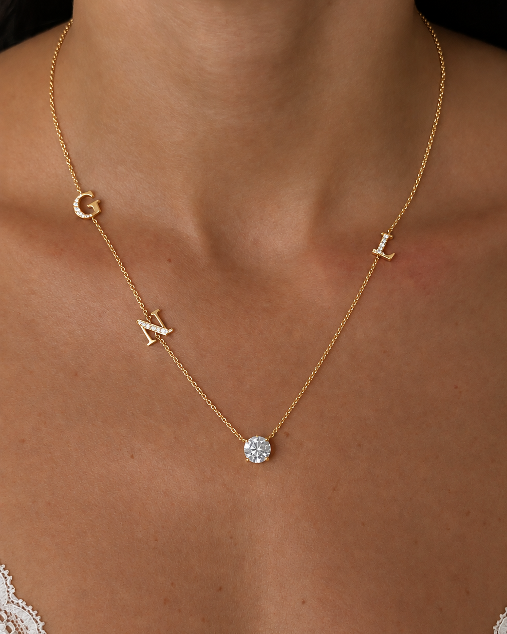 Half Set Letter Necklace with Diamond Pendant