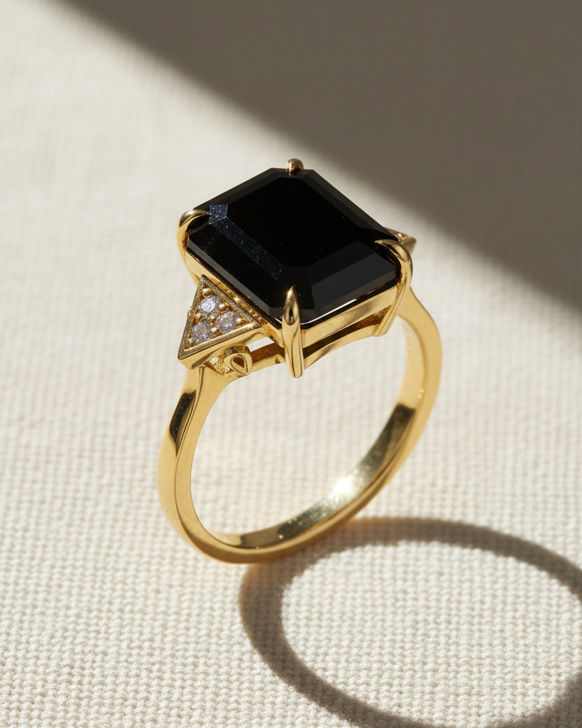Enlarged Meghan Ring with black Mozonite