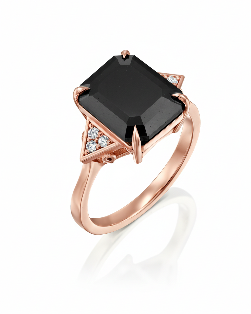 Enlarged Meghan Ring with black Mozonite