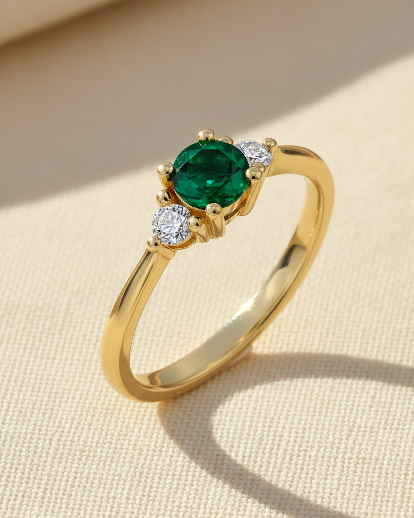 Audrey Gold Ring 4.5mm Emerald & Diamond