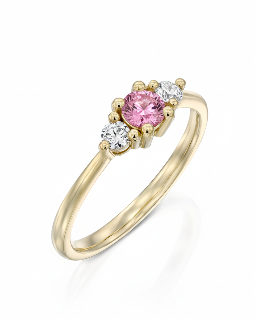 Audrey Gold Ring 3.5mm pink sapphire & diamonds