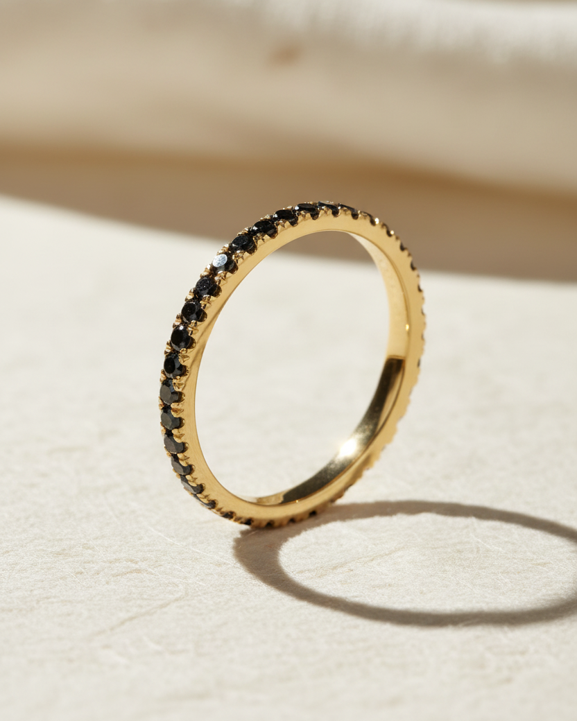 Eternity Gold Ring Black Diamonds