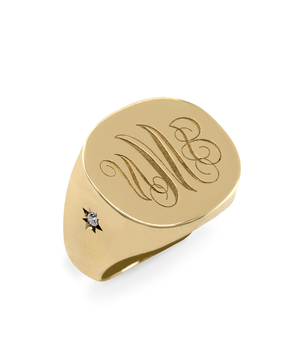 Mila Gold Ring Star Side Setting and Engraving