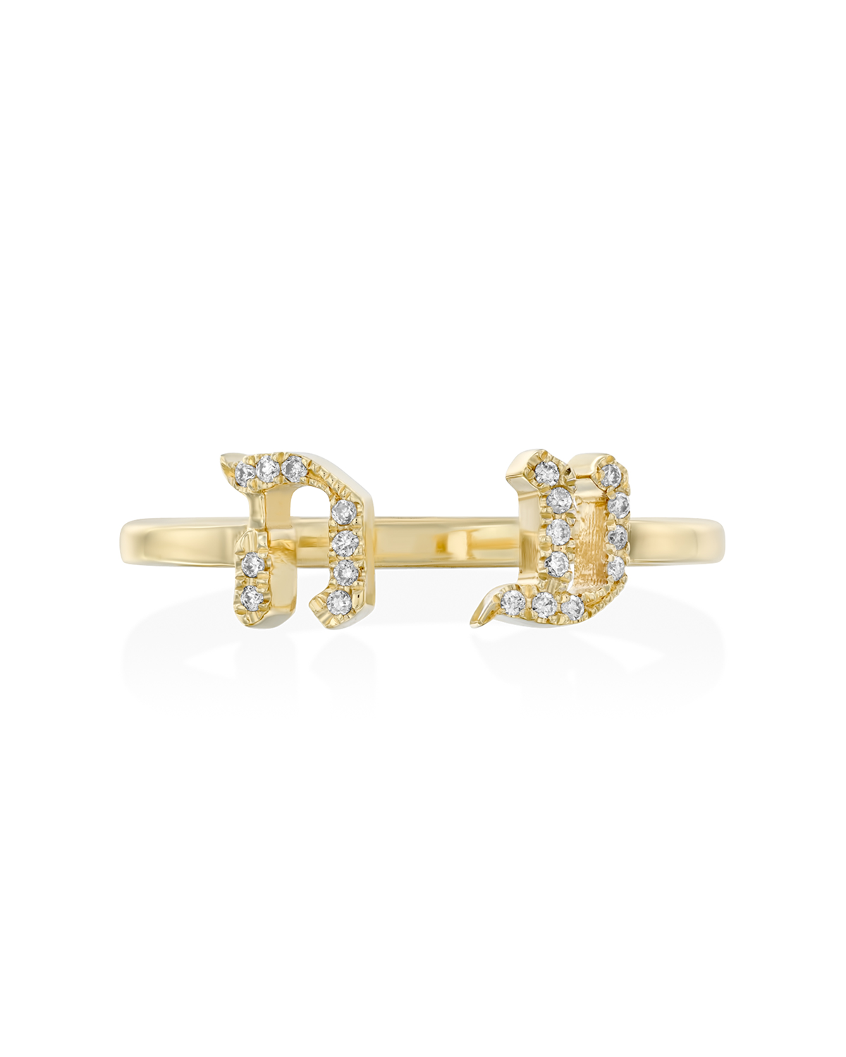 Open Encrusted Aleph-Bet Ring White Diamonds