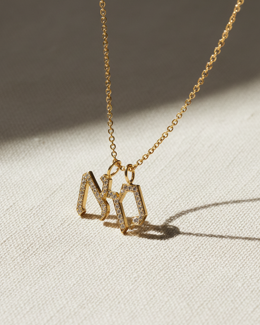 Letter Necklace - two Small Aleph-Bet Encrusted Pendants