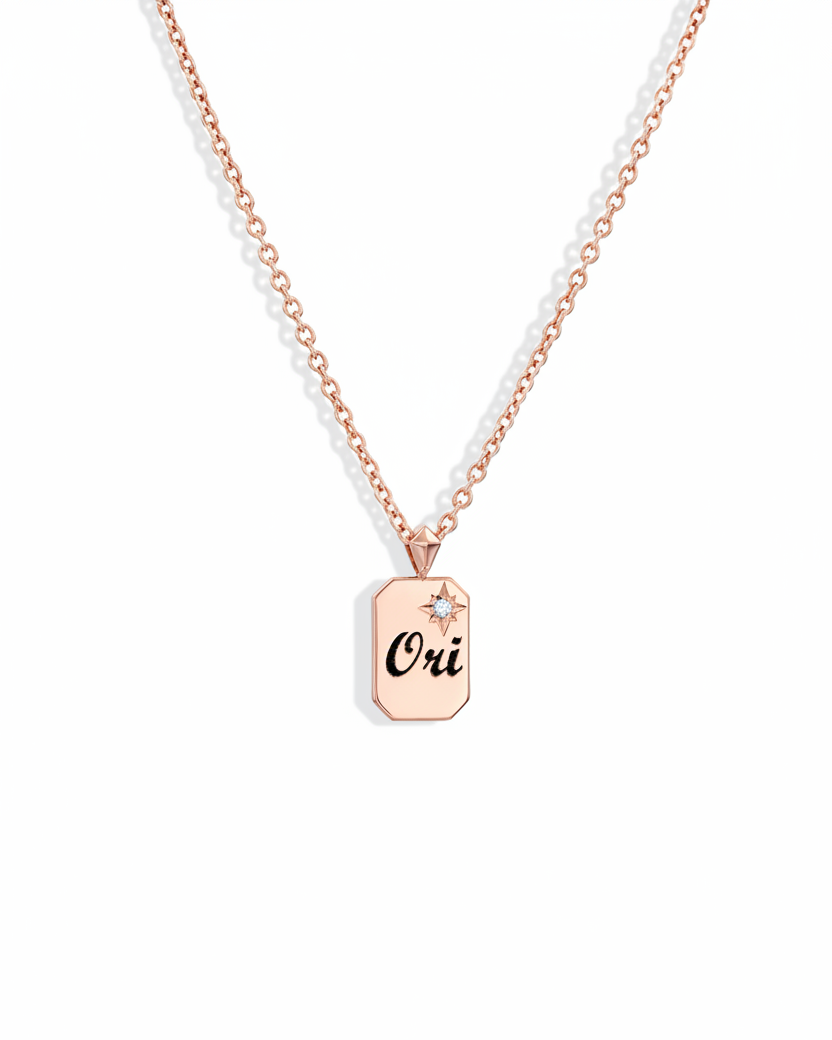 Small Tag Necklace with Diamond & Engraving