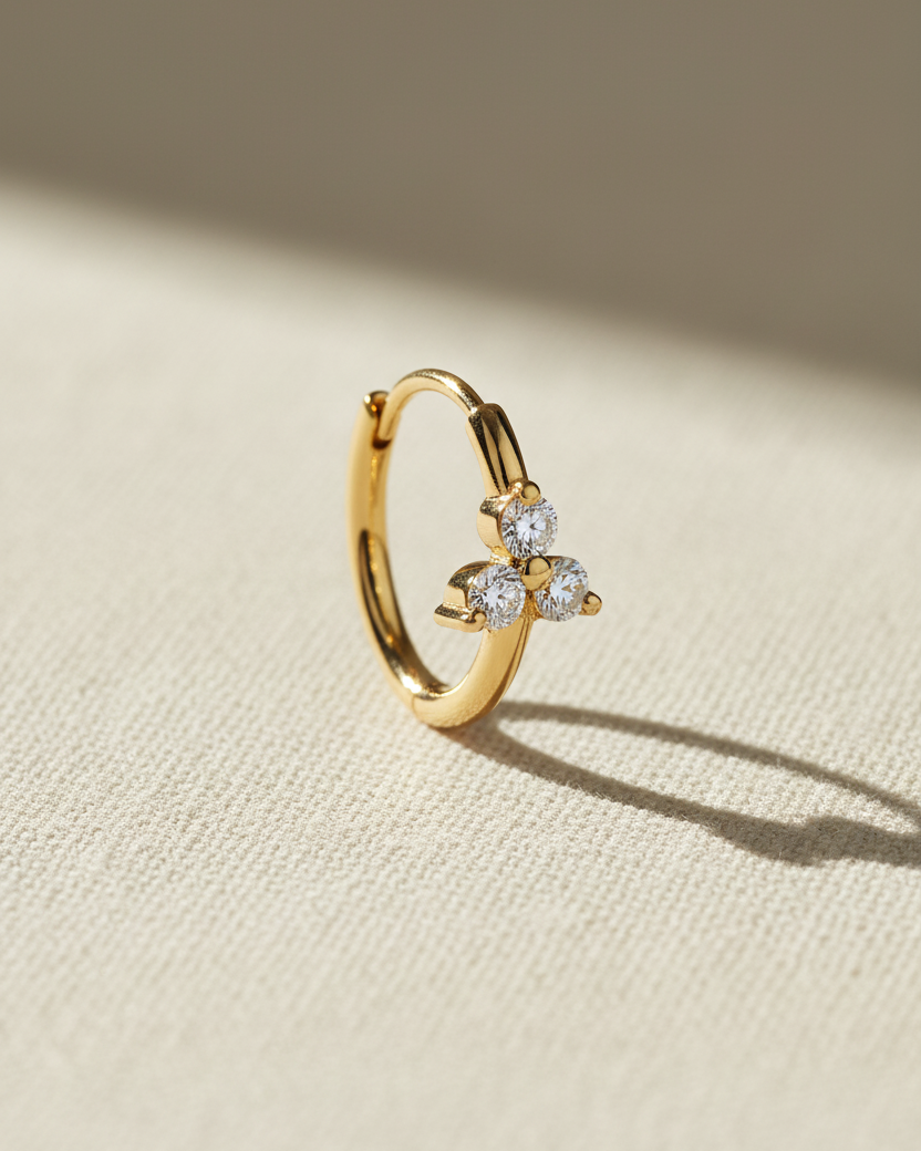 Grace Hoop Gold Earring with White Diamonds