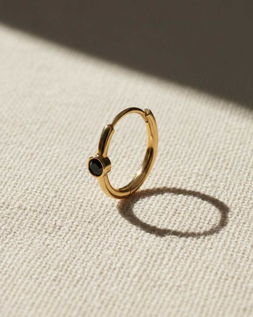 Alexis Hoop Gold Earring with Black Diamond