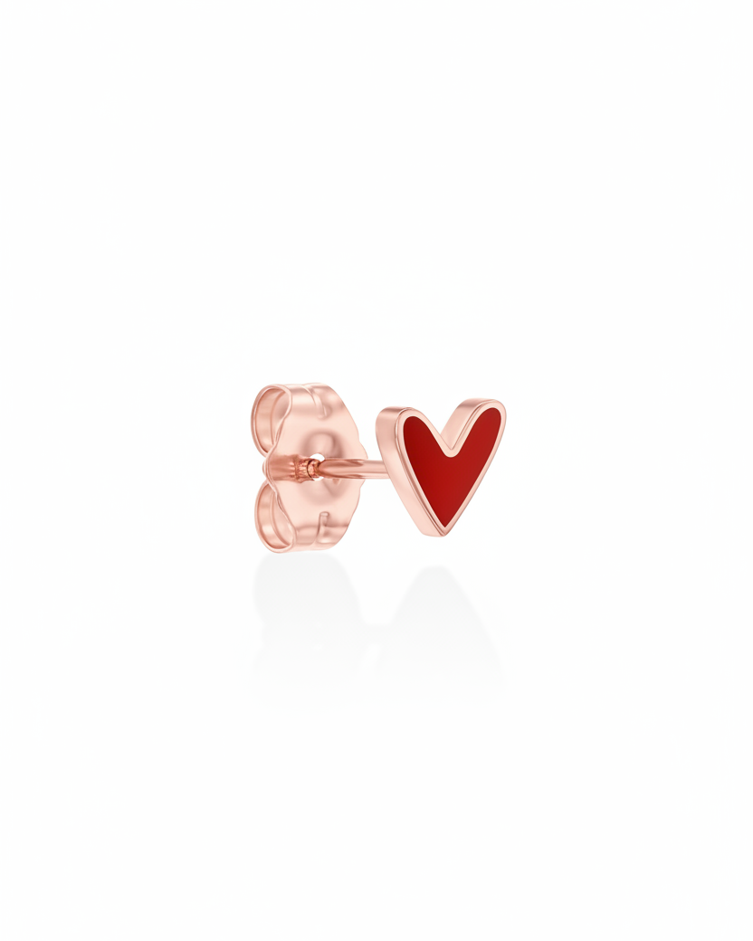 Red Heart Gold Enamel Earring