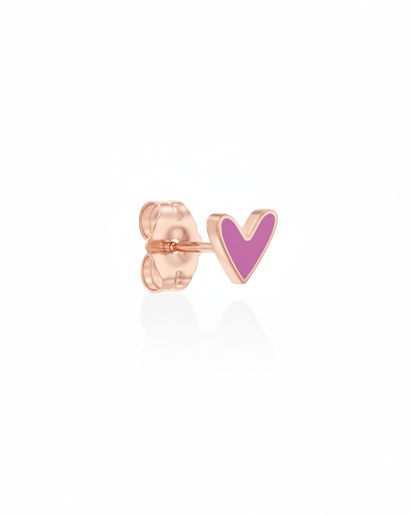 Pink Heart Gold Enamel Earring