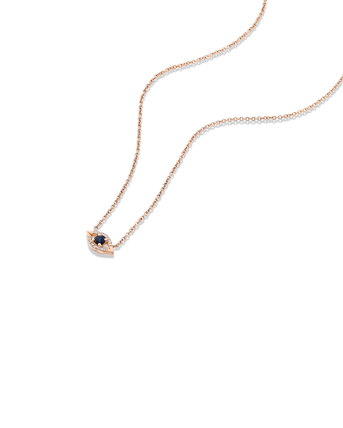 Evil Eye floating Gold Necklace Sapphire and Diamonds