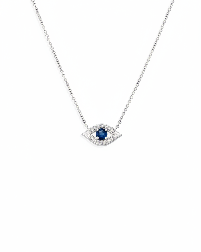 Large evil Eye Gold Necklace Sapphire