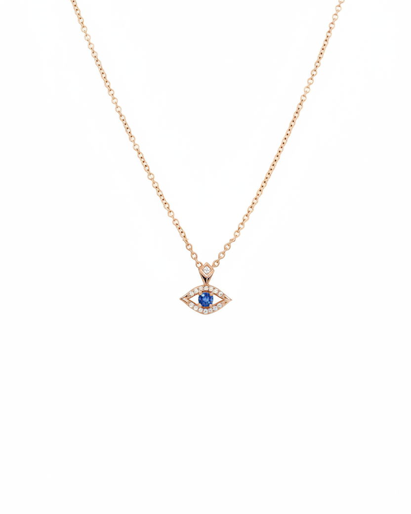 Evil Eye Gold Necklace Sapphire
