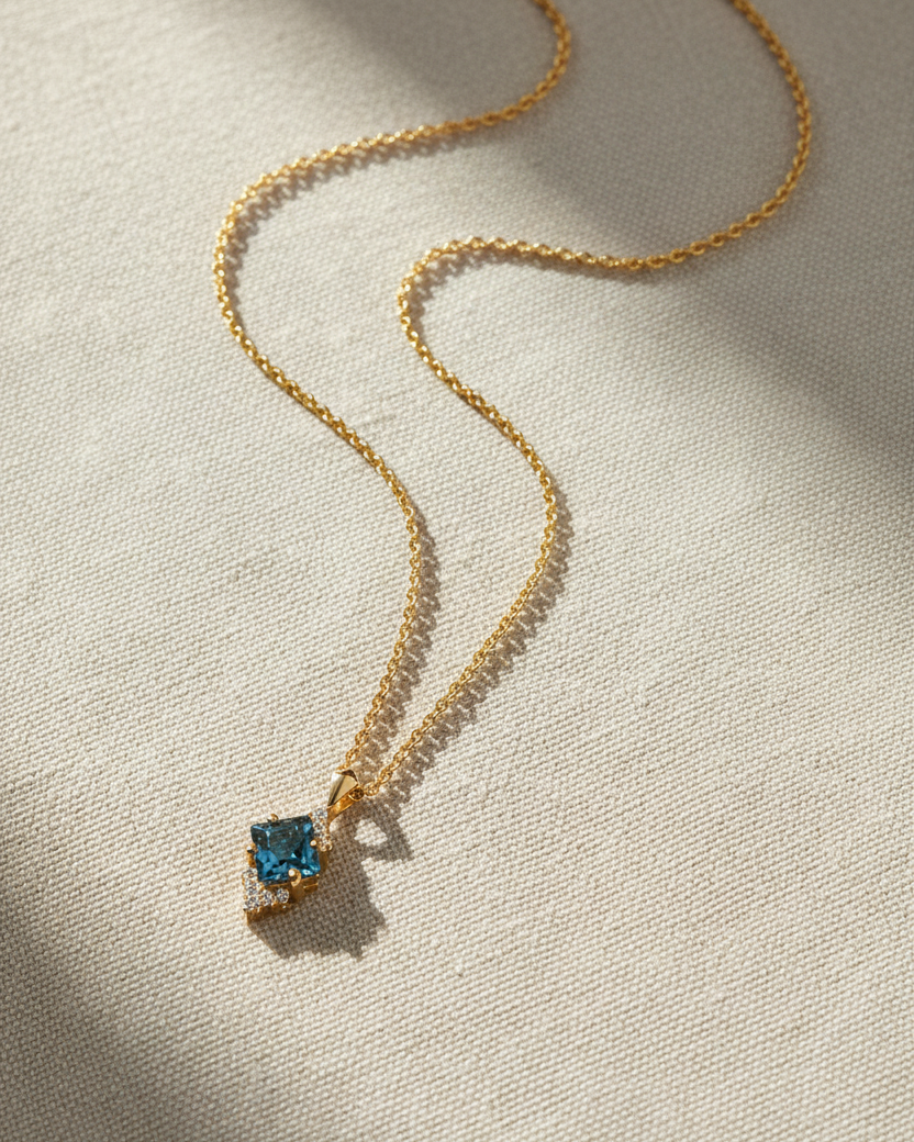 Juliette Necklace With Diamonds and Blue Topaz