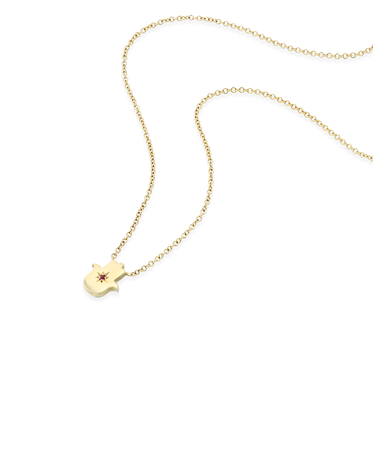 Floating Hamsa gold necklace with gem stone Ruby