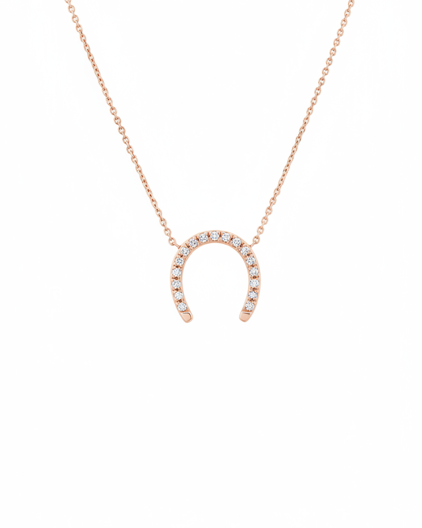 Large Horseshoe Gold Necklace White Diamond