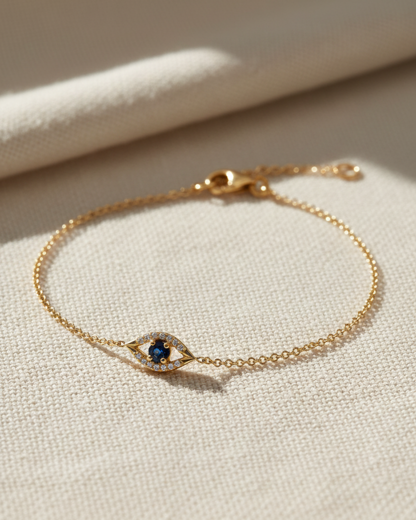 Evil Eye Gold Bracelet Sapphire and Diamonds