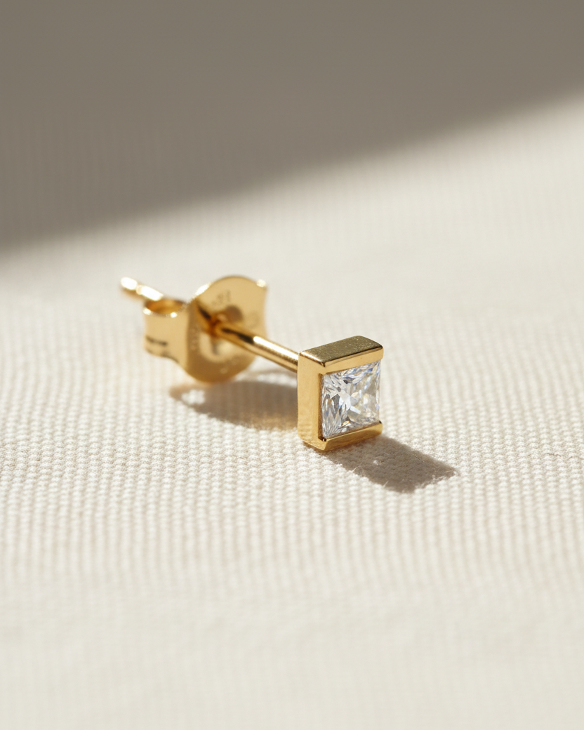 Princess Gold Earring With White Diamond (Single)