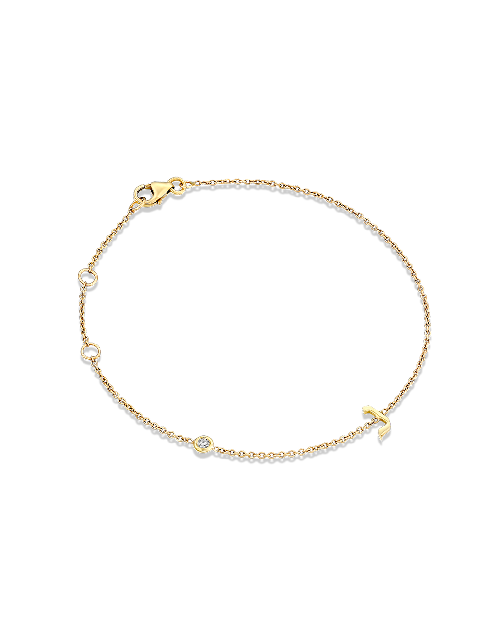 Hebrew Letter & diamond gold bracelet