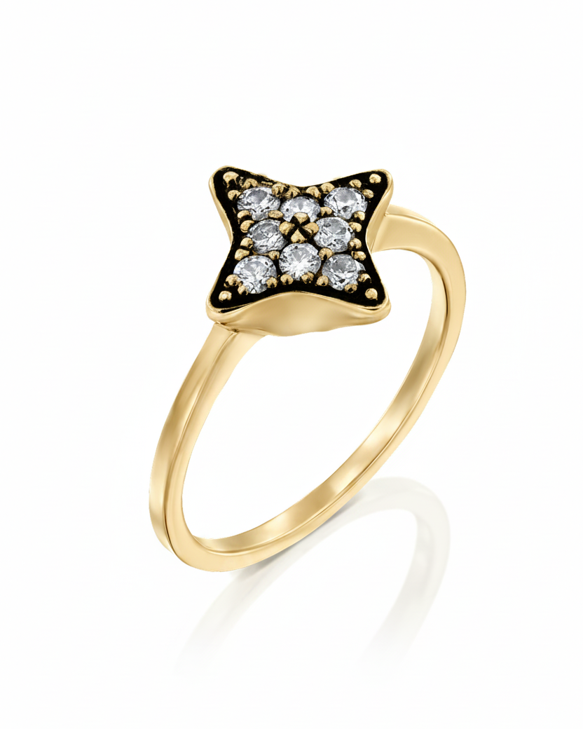 Cassiopeia Gold Ring White Diamonds blackening