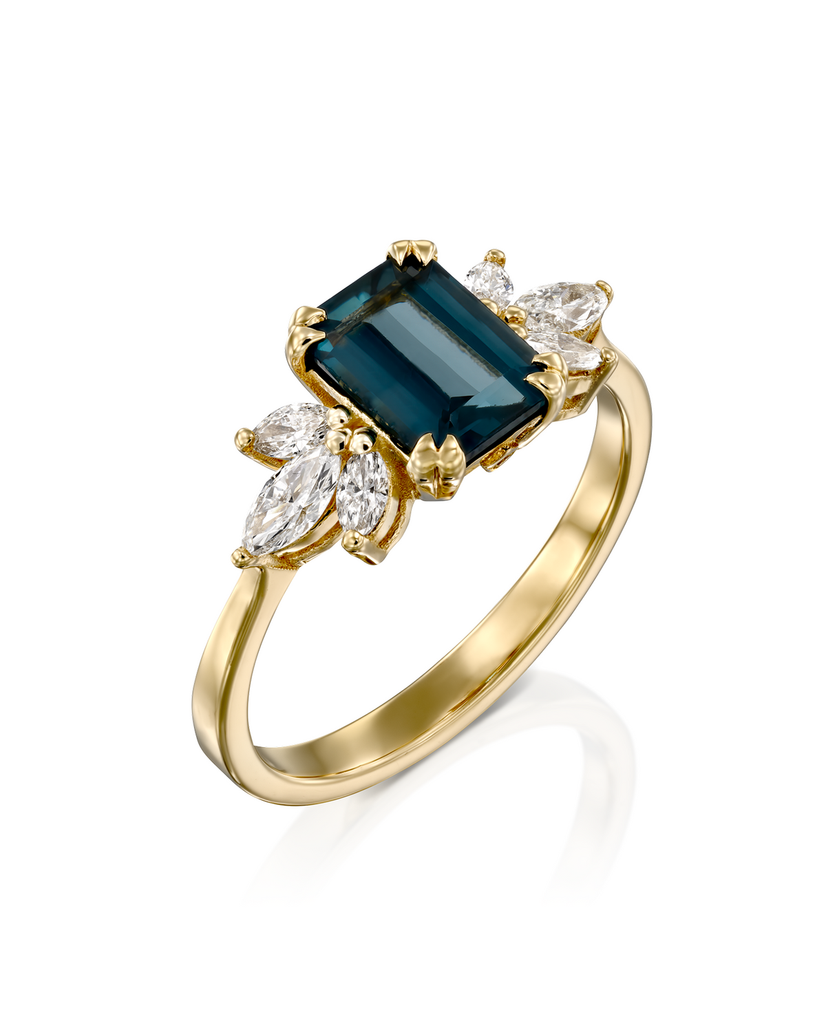 Daphne Ring With Marquise Diamonds and Blue Topaz