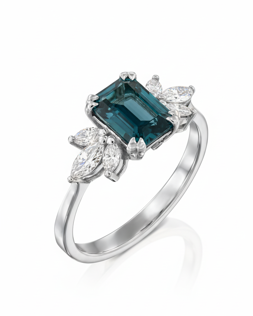 Daphne Ring With Marquise Diamonds and Blue Topaz
