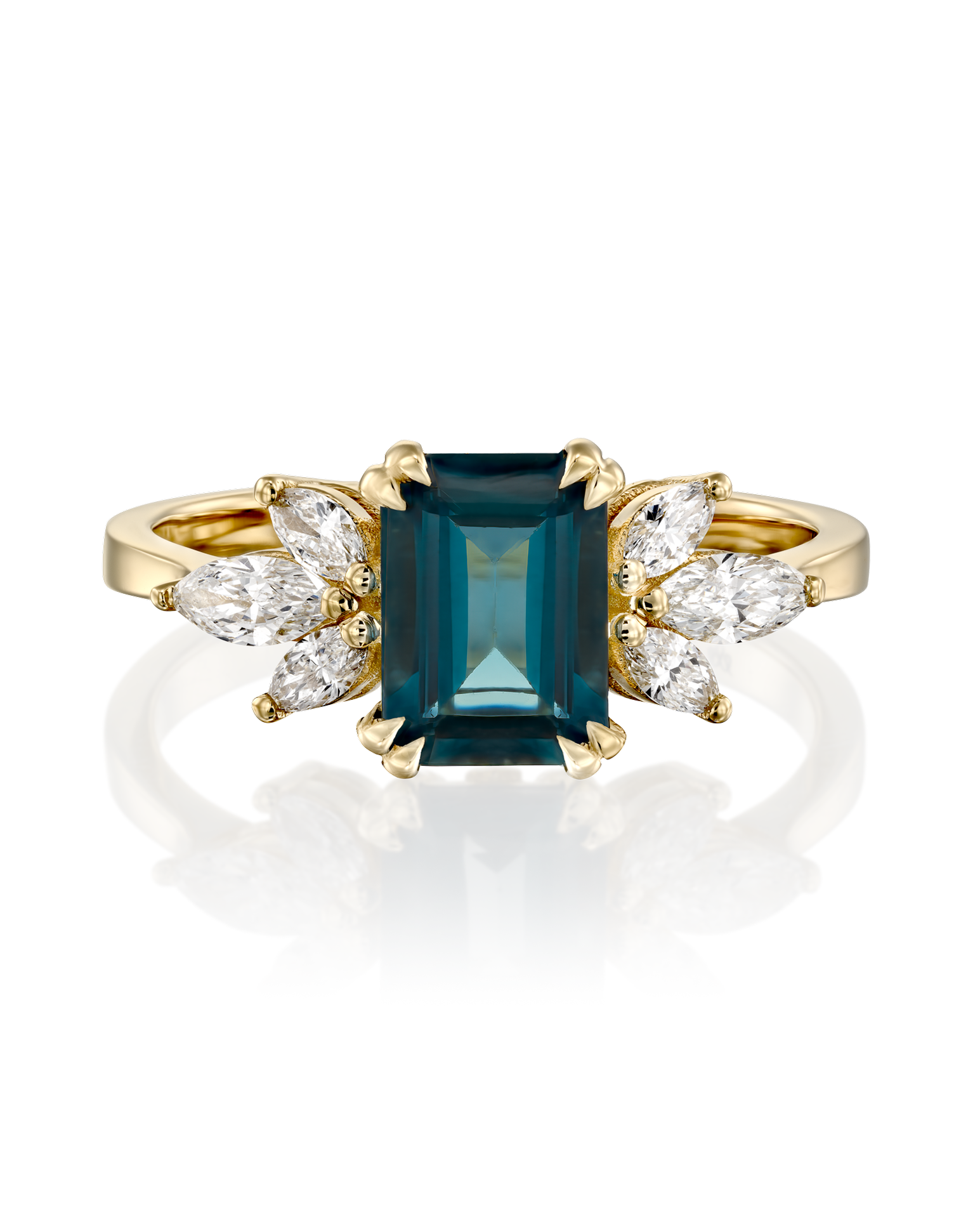 Daphne Ring With Marquise Diamonds and Blue Topaz