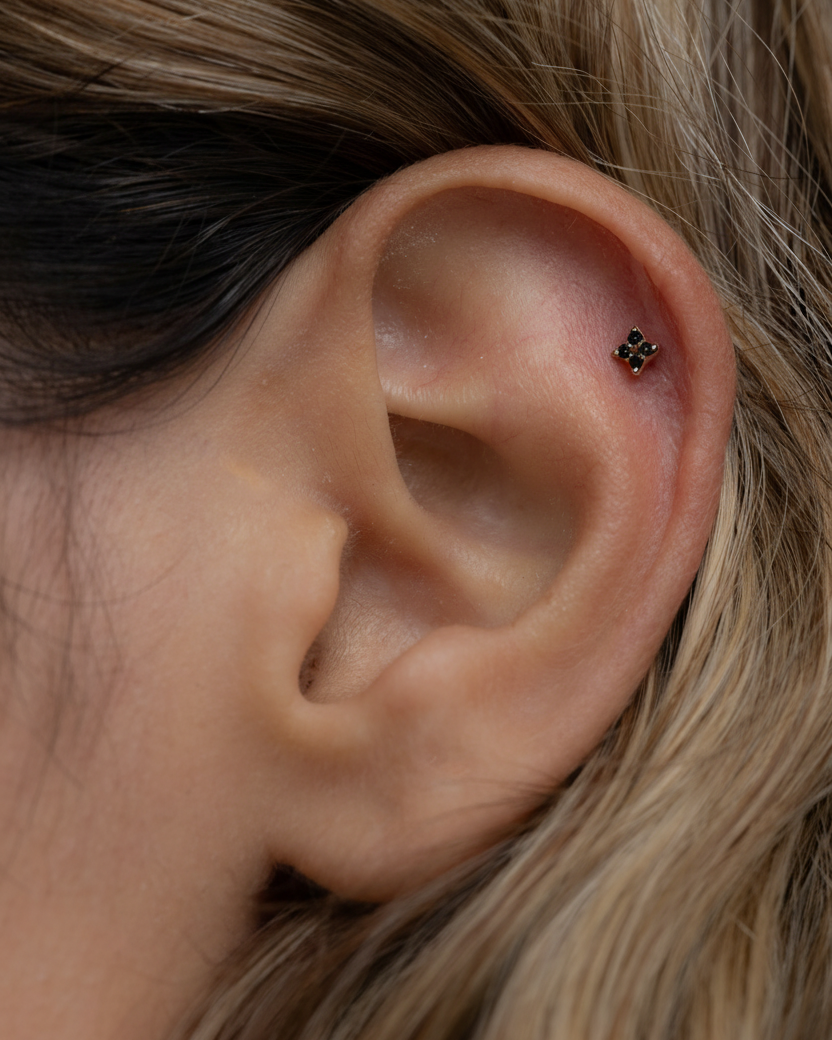 Mini Venus Piercing Gold Earring Black Diamonds