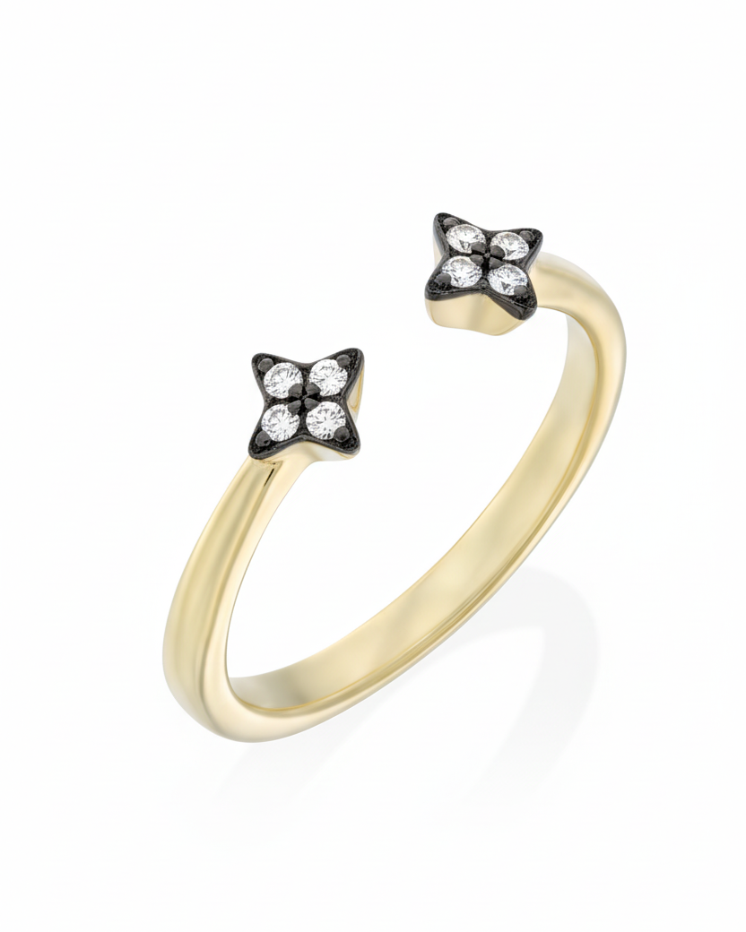 Mercury Ring with white Diamonds Blackening