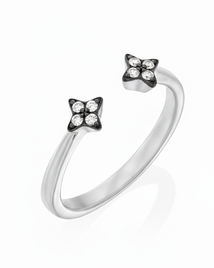 Mercury Ring with white Diamonds Blackening
